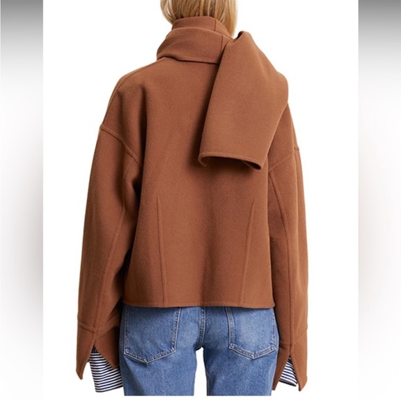 HOUSE OF HARLOW 1960 Wool Blend Coat with Scarf Nutmeg Womens LARGE Shawl combo - Picture 2 of 14